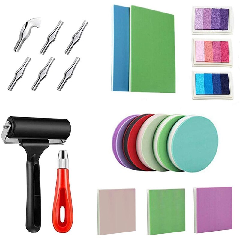 21Pcs Rubber Stamp Making Kit, Carving Tools Kit,Rubber Carving Blocks in Different Color Styles,for Craft Stamp Carving: Default Title