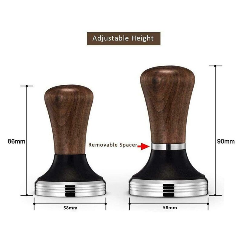 Wooden Holder Coffee Tamper Flat Espresso Tamper 58mm Stainless Steel Flat with Height Adjustable Wooden Handle Tamper