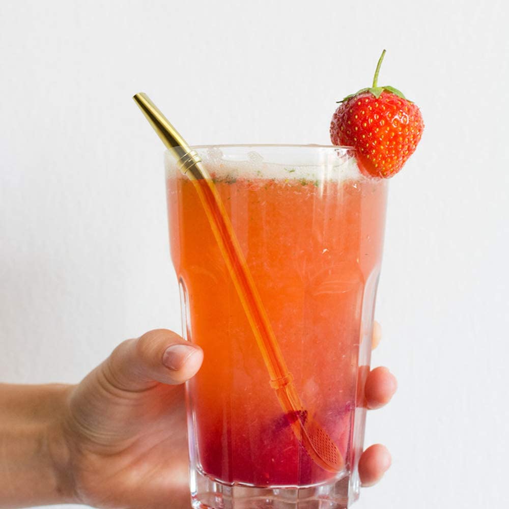 Cuchara de paja de acero inoxidable con filtro, Bombilla Yerba Mate, colador de té de mango largo con cepillo de limpieza, para beber té de hojas sueltas