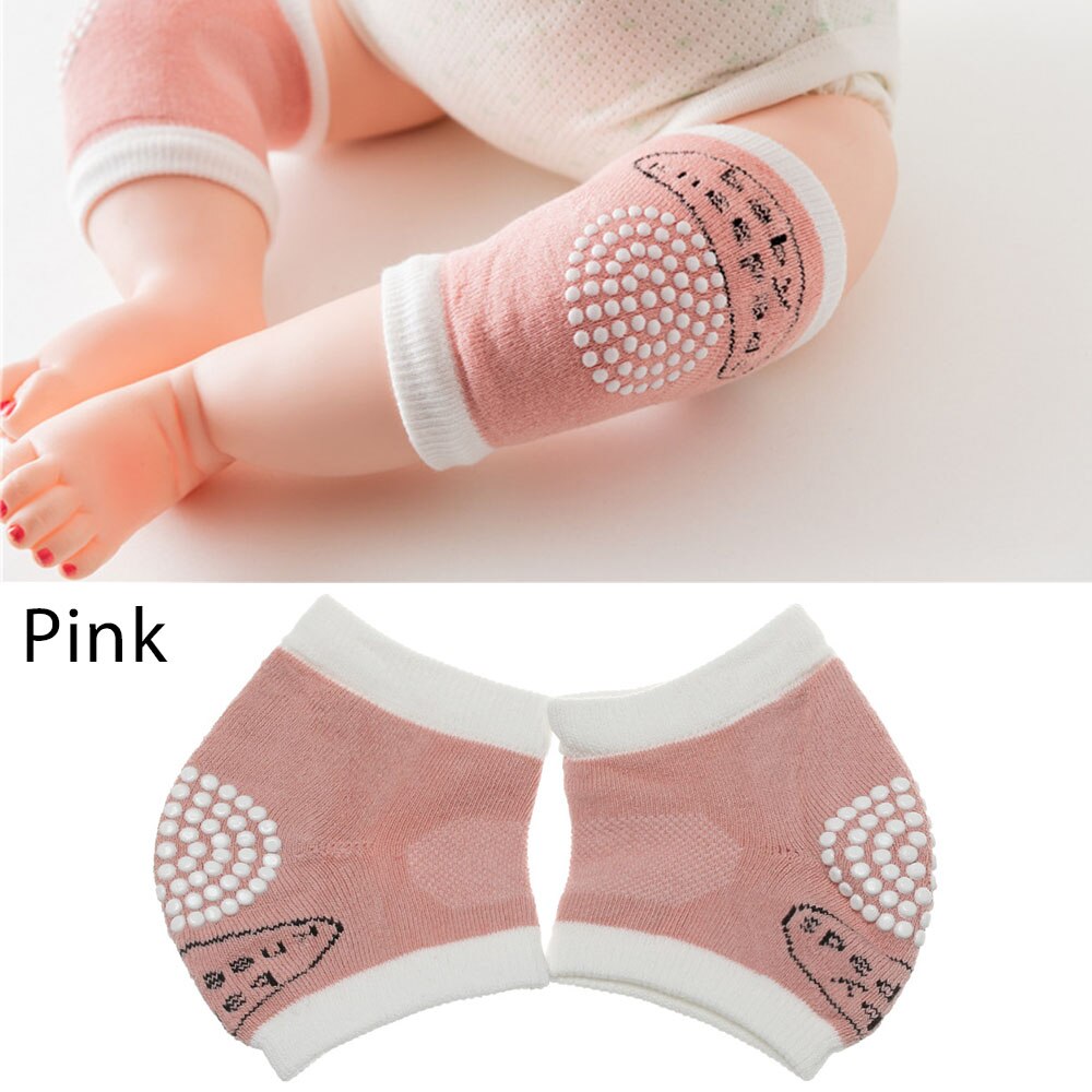 Un par de calcetines transpirables de seguridad para niños que gatean, almohadillas de seguridad para bebés, calentadores de piernas para bebés, calcetines transpirables antideslizantes para gatear: B-Pink