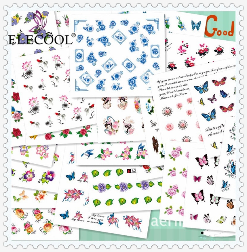 ELECOOL 50 Sheets Water Stickers voor Nagels Gemengde Bloem Nail Stickers Water Decal DIY Decoratie Manicure Nail Slider Tattoo