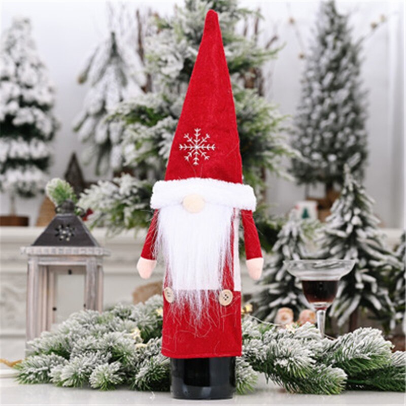 År dekorationer xmas vinflaske dække år gnome vin flaske ornament nordisk jord gud julebord dekorationer: -en