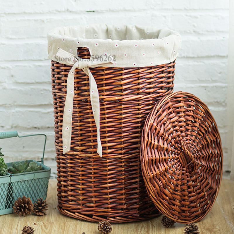 Clothes storage basket hamper laundry barrel rattan large clothing toy tweezers household with cover: Old  farmer  7