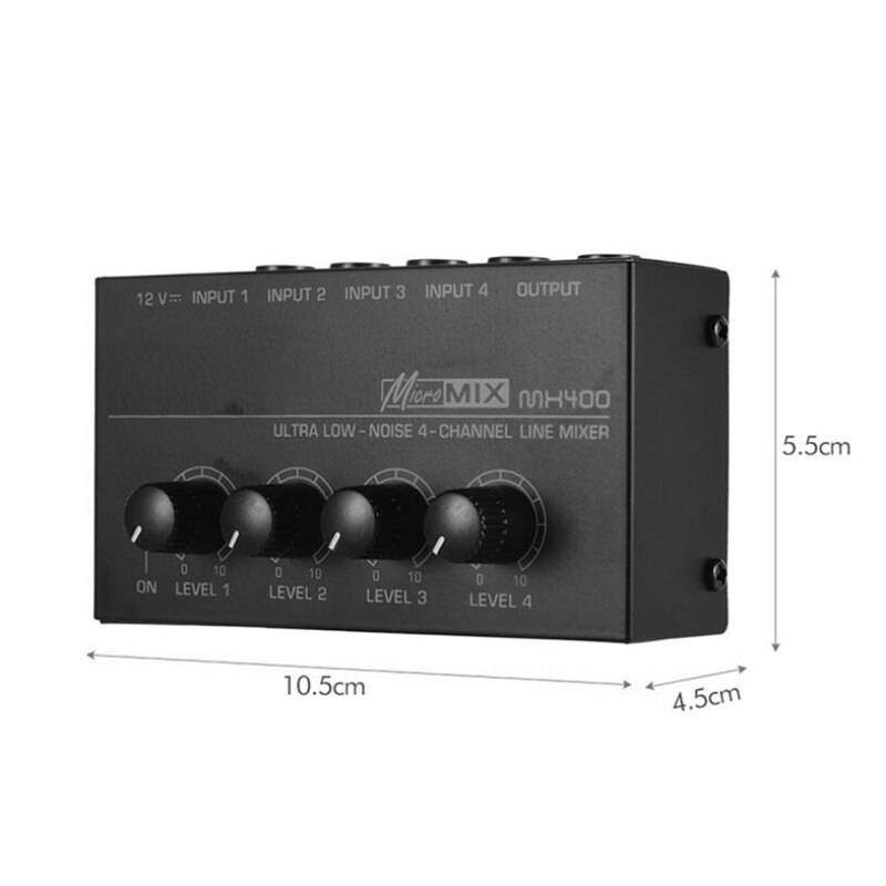 MX400 Ultra-Compact 4 Kanaals Mini Naar Stereo Hoofdtelefoon Versterker Met Power Adapter Zwart, Eu Plug