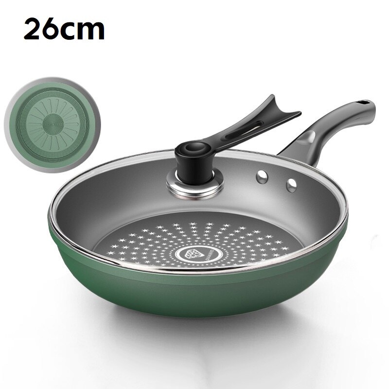 Smokeless kitchen wok 28cm honeycomb non-stick pan stainless steel wok anti-scalding handle with lid kitchen antibacterial wok: 26CM With cover