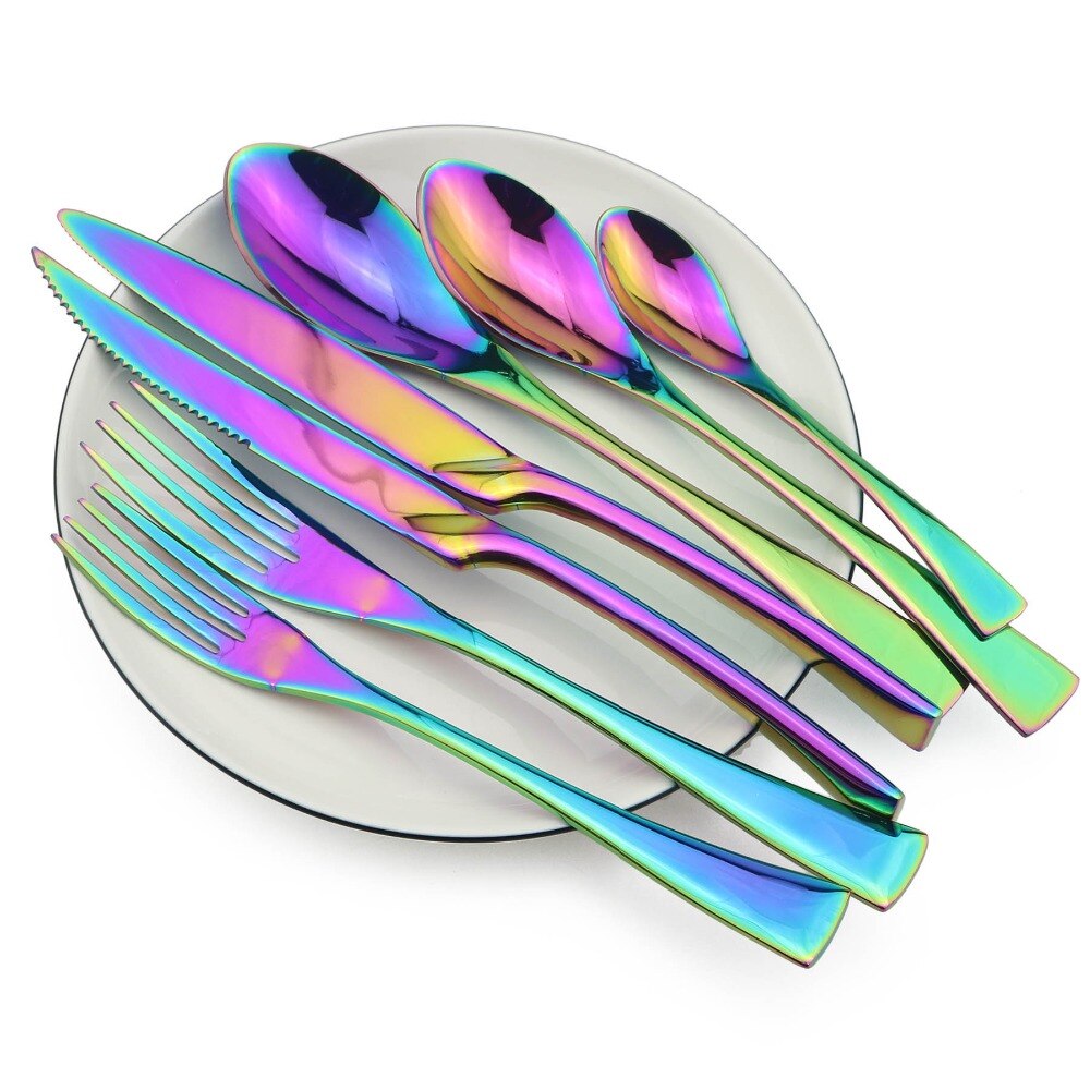 Bestekset 24 stuks, Kyraton roestvrij staal zwart bestek set, titanium Bestekset 24 stuks, Kyraton roestvrij staal zwart bestek set, titanium