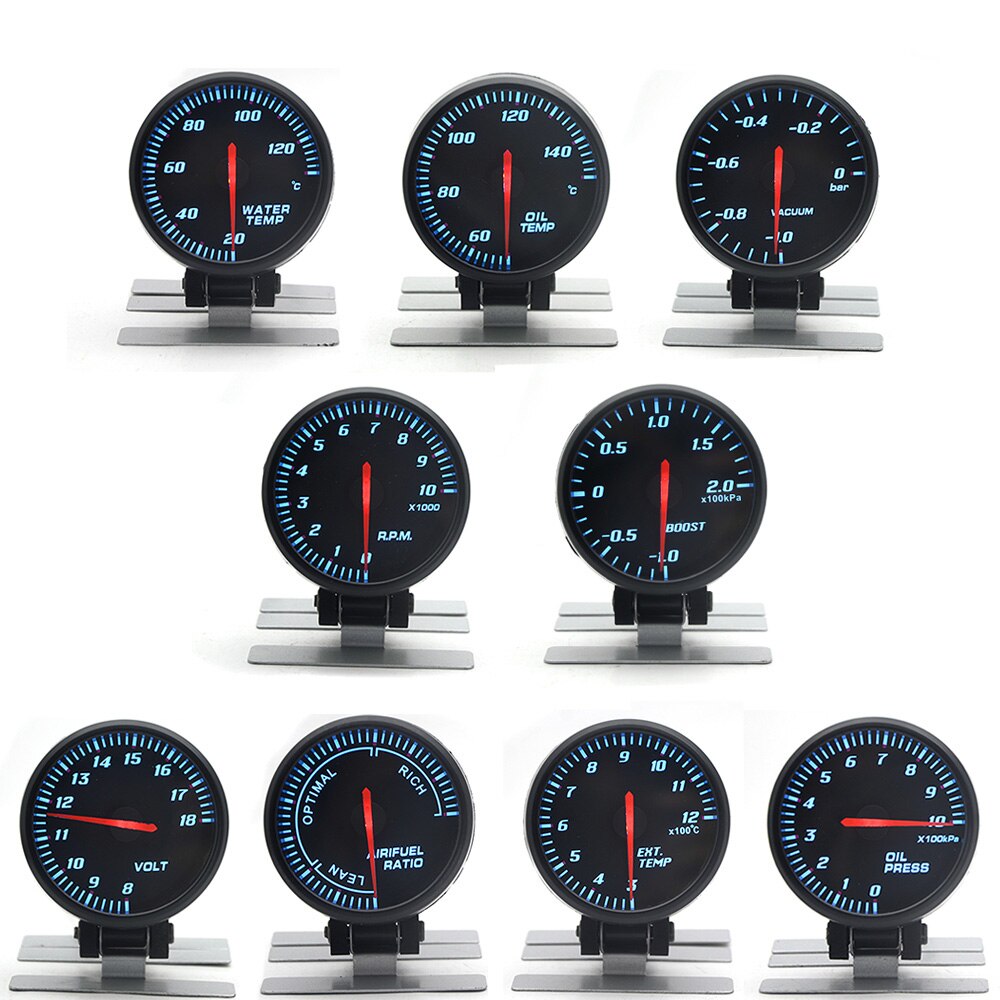 2.5 "60mm boost vakuum wasser temp öl temp ölpresse spannung tachometer luft kraftstoff verhältnis EGT gauge schwarz farbe blau Led