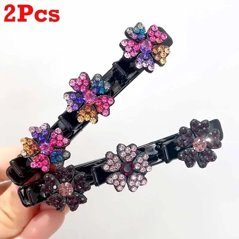 2/4pcs Korean Fixed Headband Hairpin Double Layer Braided Hairpin Hair Hoop Broken Hair Clip Women Hairpin Lazy Hair Accessories: Pink