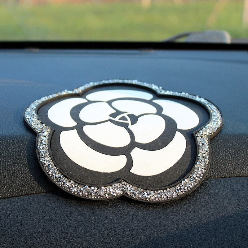 Färg diamant camellia halkskyddsmatta auto silikon interiör instrumentbräda telefon anti-halk förvaringsmatta kuddar: Silver-