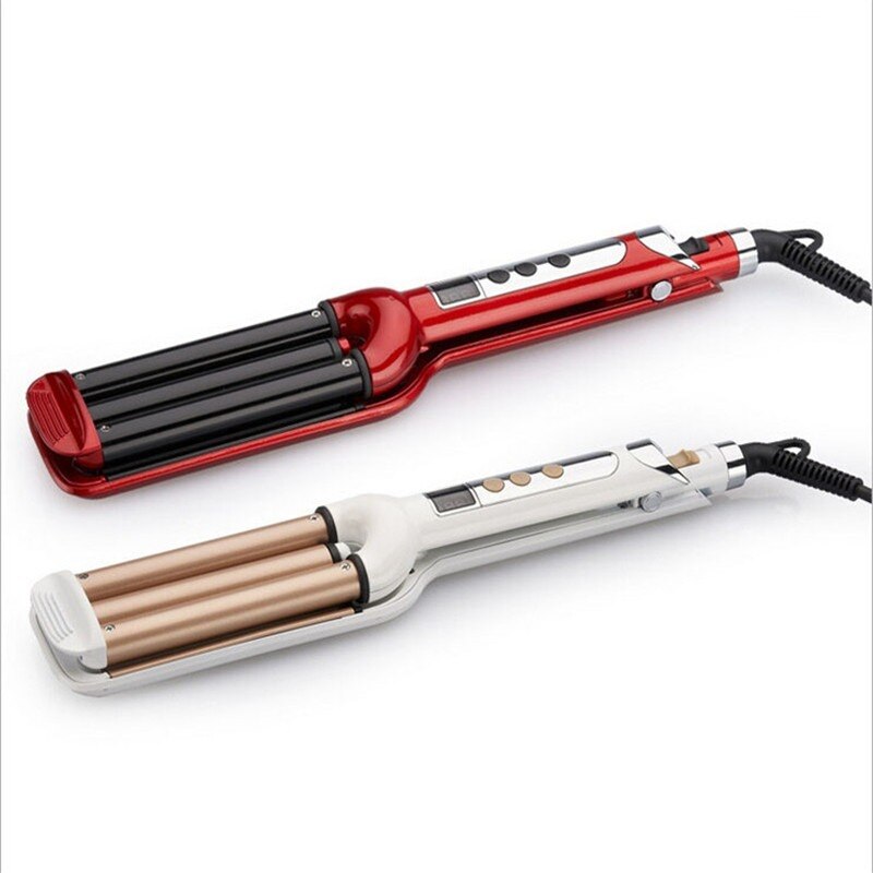 Plancha rizadora de tres tubos para peluquería, termostato de ondas con pantalla LCD, 1 Uds.