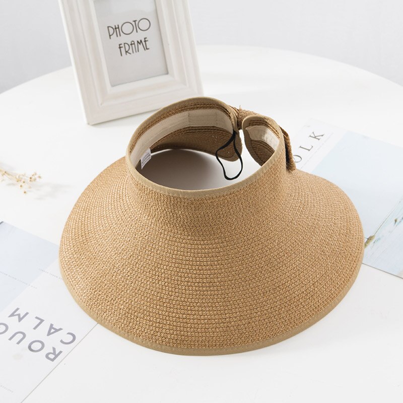 Visera plegable de paja de verano para mujer con bonito lazo, gorro de playa para uso diario, gorro de vacaciones H7JP