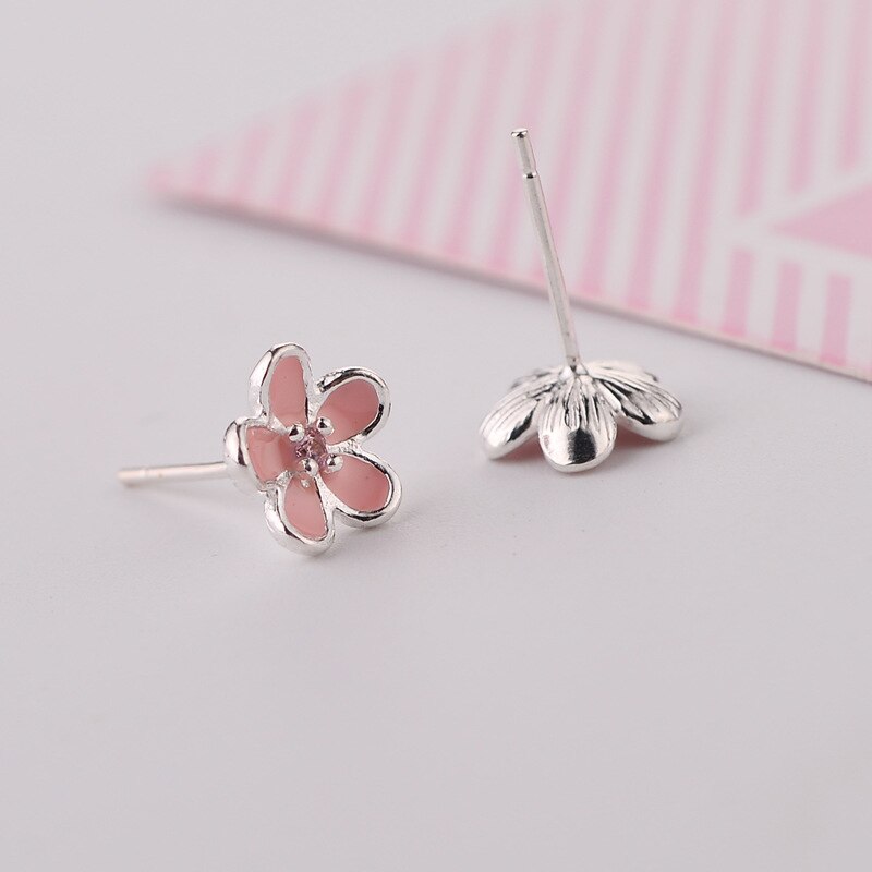 100% 925 Sterling Zilver Enamel Roze Bloem Stud Oorbellen Voor Vrouwen Luxe Hypoallergeen Sterling-Zilver-Sieraden Brincos EH527