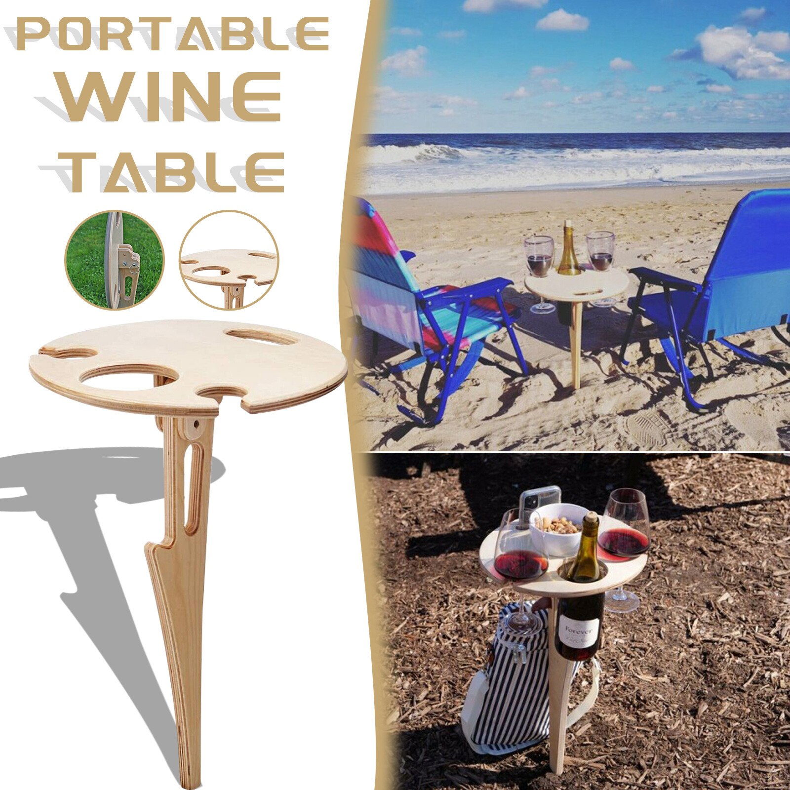 Houten Outdoor Opvouwbare Picknick-Tafel Met Glazen Houder 2 In 1 Wijn Glas Rack Outdoor Wijn Tafel Houten Tafel Te Dragen Wijn: B