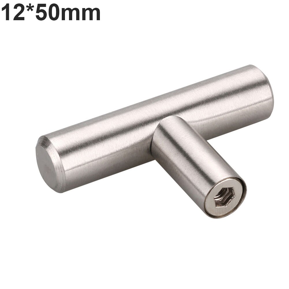 Poignée pratique en acier inoxydable pour porte de cuisine, barre en T, bouton de traction pour armoire, tiroir, meuble, armoire, 12mm: 12x50mm