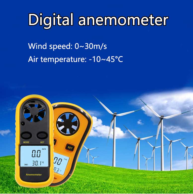 Mini Digital Hand-held Anemometer Thermometer Wind Speed GaugeTemperature Measurement Tool Instrument Tachometer
