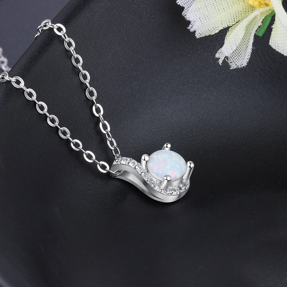 925 Sterling Silber Opal Halsketten & Anhänger Frauen Kette Halsketten mit Zirkon Hochzeit Schmuck für Mädchen (Lam Hub fong)