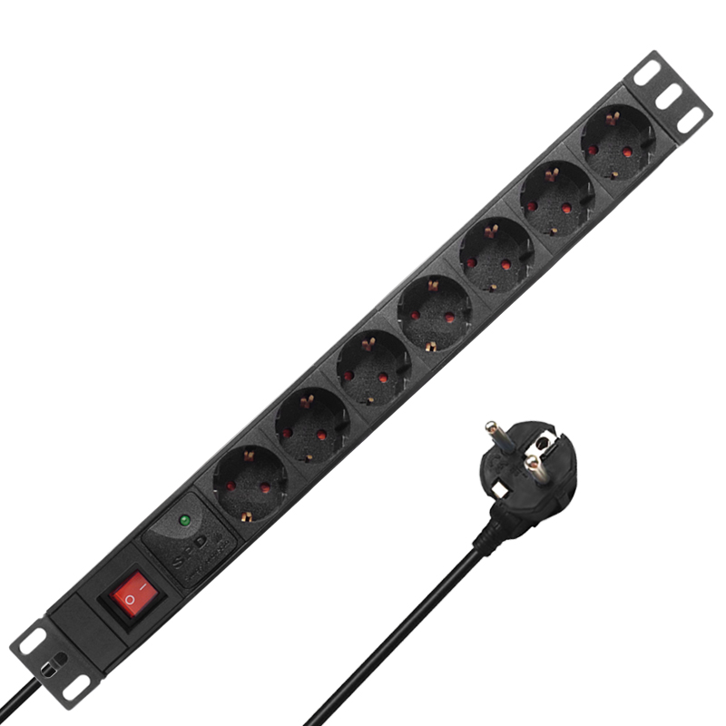 16A 2/12 Unit German PDU Network Cabinet Rack European Standard Regulation Socket Outlet Switch EU Power Strip Distribution: 7 Unit