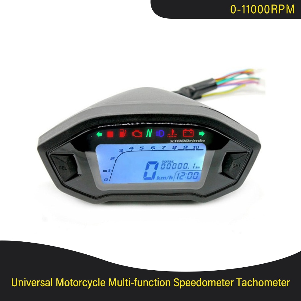 LCD Universal Motorcycle Speedometer Gauge Odometer 5 Gear 7 Backlight 11000 RPM 199 KMH MPH Motorcycle Tachometer