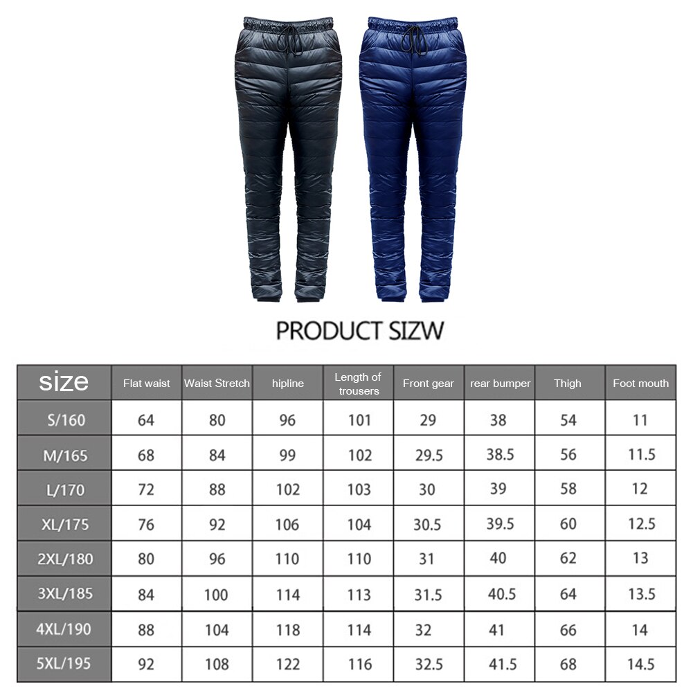 Winter Men Women Goose Down Pants Outdoor Camping Skiing Pants Thicken Waterproof Warm Slim Trousers