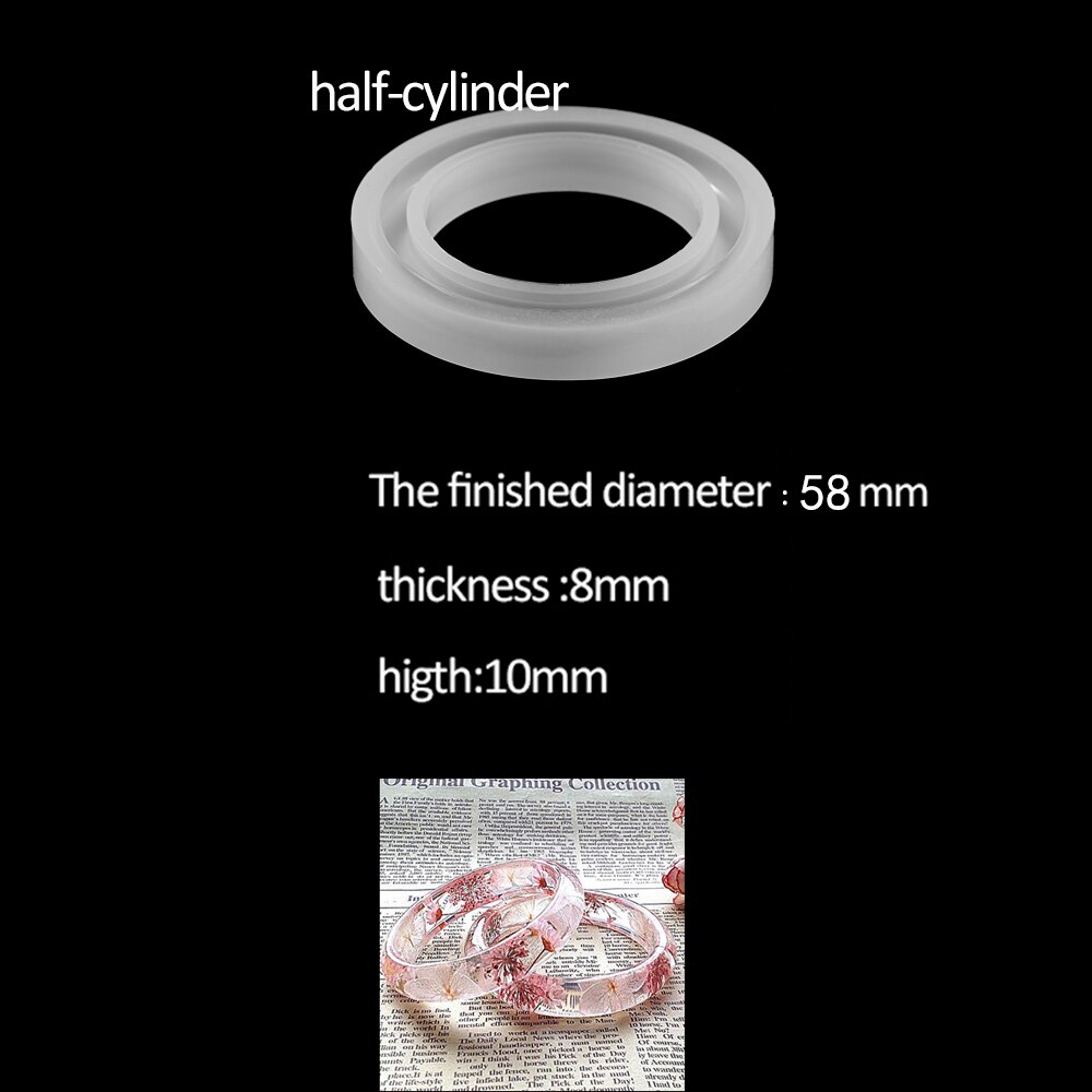1 stuk siliconen hars epoxyhars mal armband gemengde ronde vorm maat diy handgemaakte sieraden maken gereedschap bevindingen accessoires: Halve cilinder 2