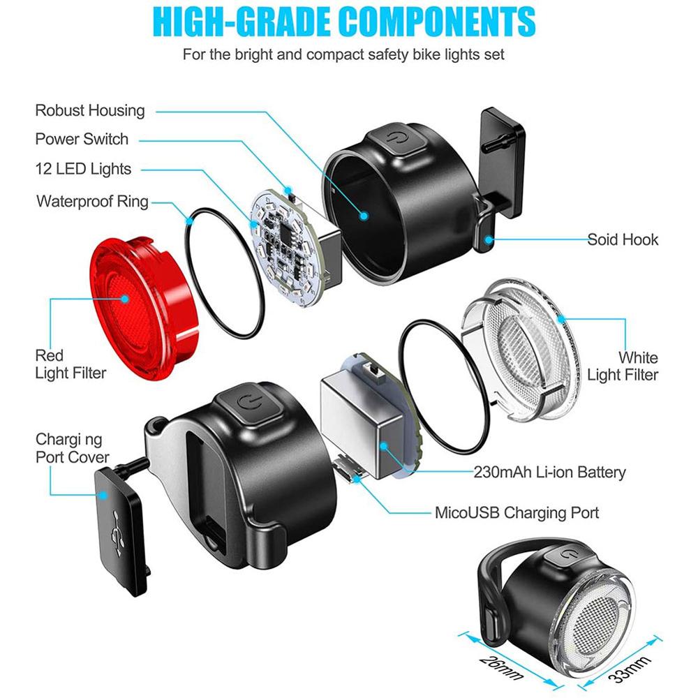 Bicycle Safety Reflector Signal Light USB Rechargeable Warning Taillights Night Cycling Security Protect Waterproof Headlights