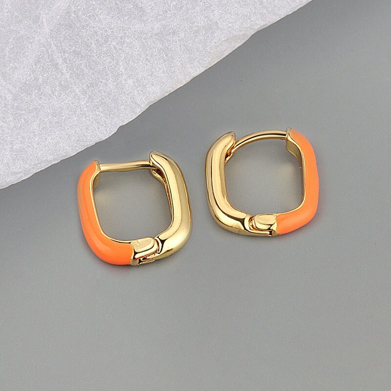 Anenjery Zilveren Kleur Geometrische Vierkante Kleurrijke Oblong Hoop Oorbellen Voor Vrouwen Trendy Sieraden: orange color