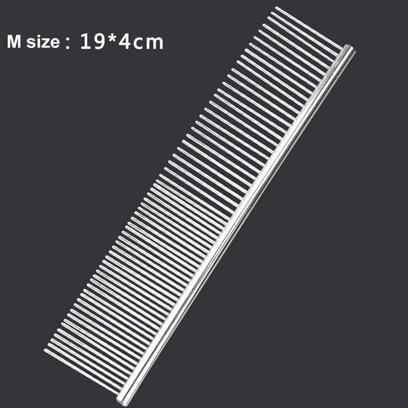 Pet Stainless Steel Comb Cat and Dog Comb Grooming Tool Poodle Finishing Butter Comb with Different Spaced Rounded Teeth 19cm