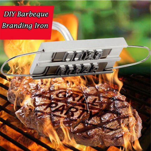 BBQ Grill Branding Eisen Unterschrift Name Kennzeichnung Stempel Werkzeug Fleisch Steak Burger 55 x Buchstaben und 8 räume