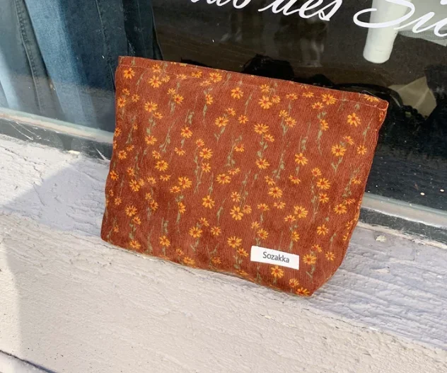 Retro Dots Flowers Leopard Cosmetic Bag Wash Bag Large Capacity Canvas Women Travel Cosmetic Organizer Pouch Make Up Storage Bag: green