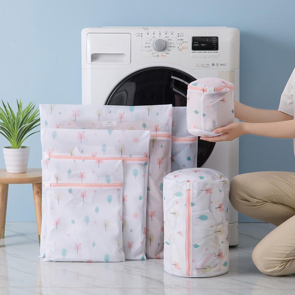Bolsa de lavandería de poliéster, bolsas para lavar la colada, estampado de plantas, con cremallera, bolsa de rejilla para la ropa sucia, lavadoras, 6 tamaños