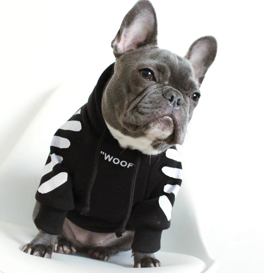 Französisch Bulldogge Kleidung Hund Hoodie Adidog Warme Sport retro Hund Hoodies Haustier Kleidung Welpen Hund Möpse Welpe Kleidung Chihuahua: Schwarz / XL-Brust-51-56cm