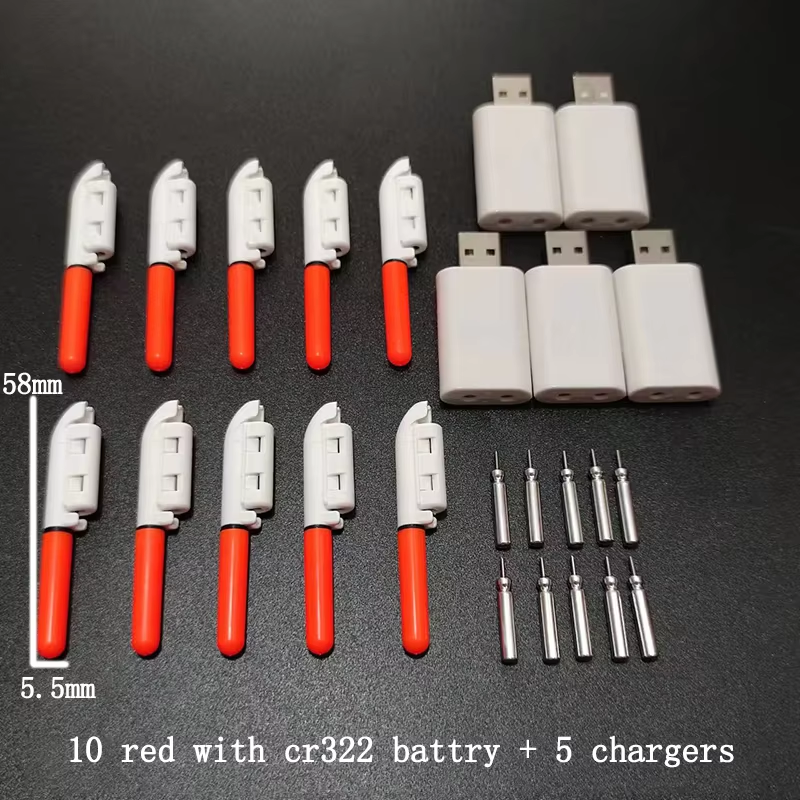 10 st/parti elektronisk ljuspinne med uppladdningsbart batteri, klämma på fiskespö, lysande lampa  a578  cr322 / cr425: Brun