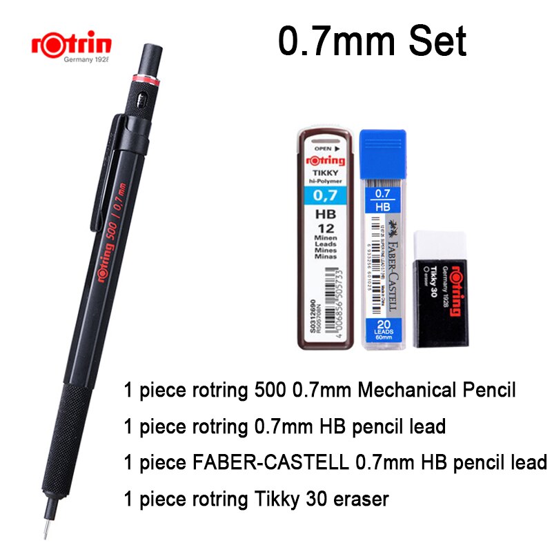 Rotring-portaminas de 500mm/0,5mm, portaminas de plástico con agarre metálico, 1 unidad: 0.7mm Set