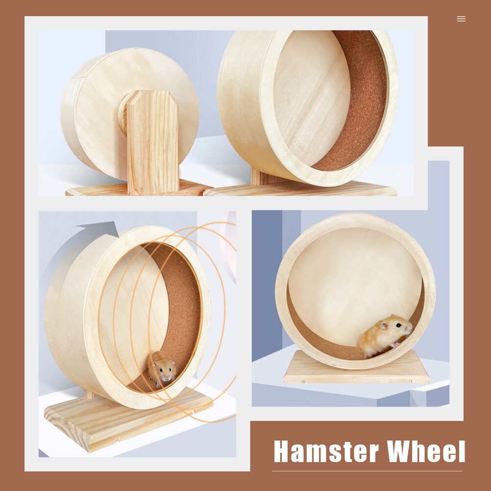 Rueda de hámster para correr, rueda de erizo de madera, silencioso para mascotas pequeñas