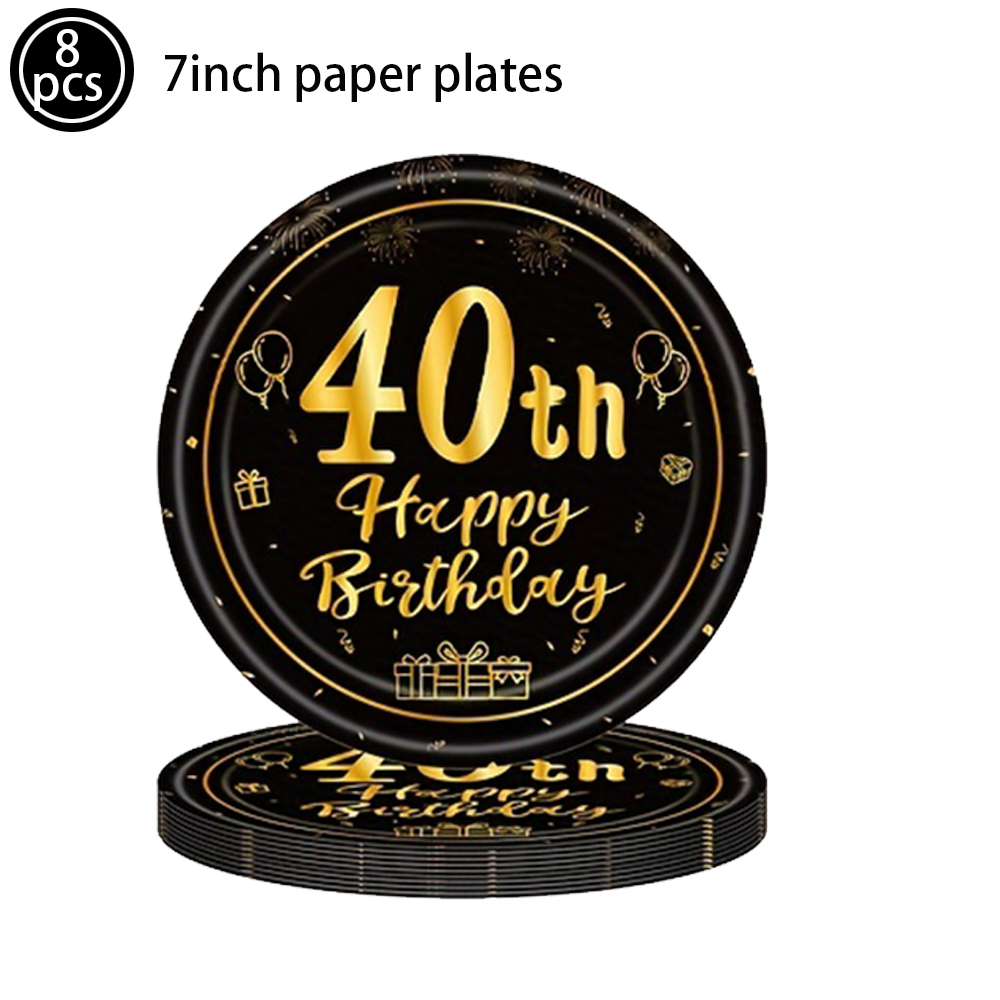 Happy Birthday 40 Year Old Disposable Tableware Black Gold Plate Tablecloth Banner For 40th Birthday Party Decorations Supplies: light green