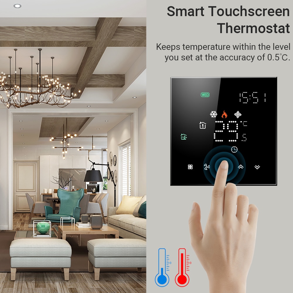 Home WiFi Smart Touchscreen Programmable Thermostat Temperature Controller 95~240V Voltage Thermostat with App and Voice Control