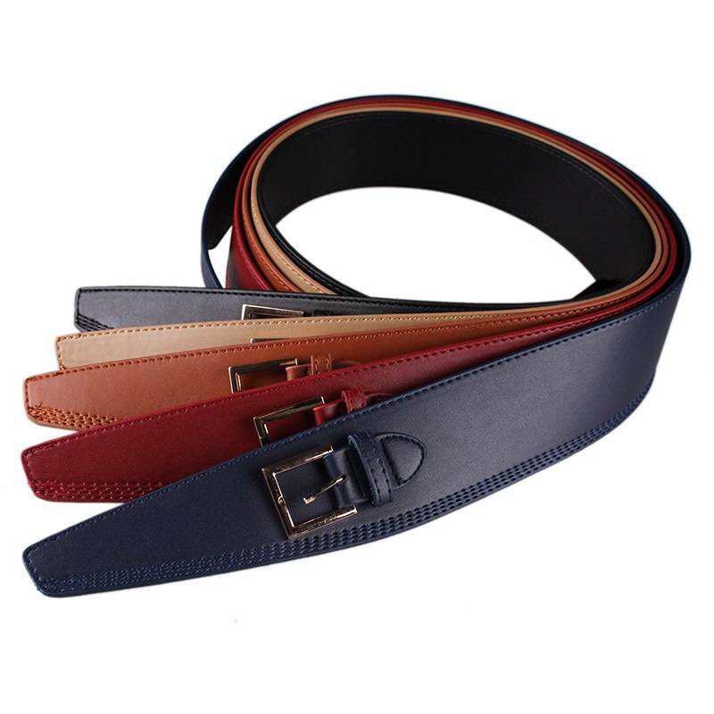 104cm pu læder bredt bælte unisex ensfarvet krop korset talje bælte guld pin spænde luksus jeans kjole dekorative linning