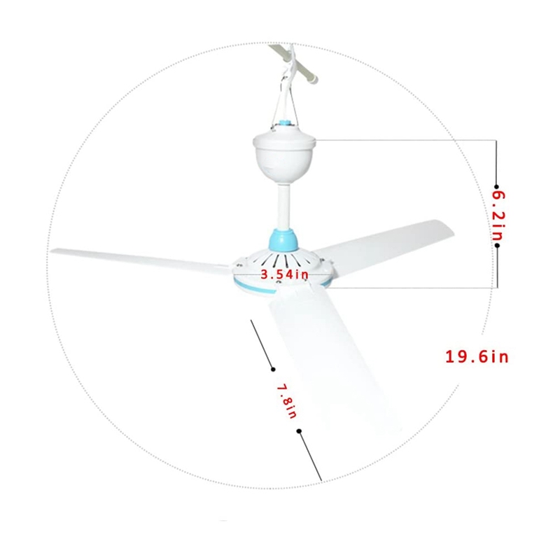 DC 12V Low Voltage Ceiling Fan Household Camping Electric Fan White and Blue