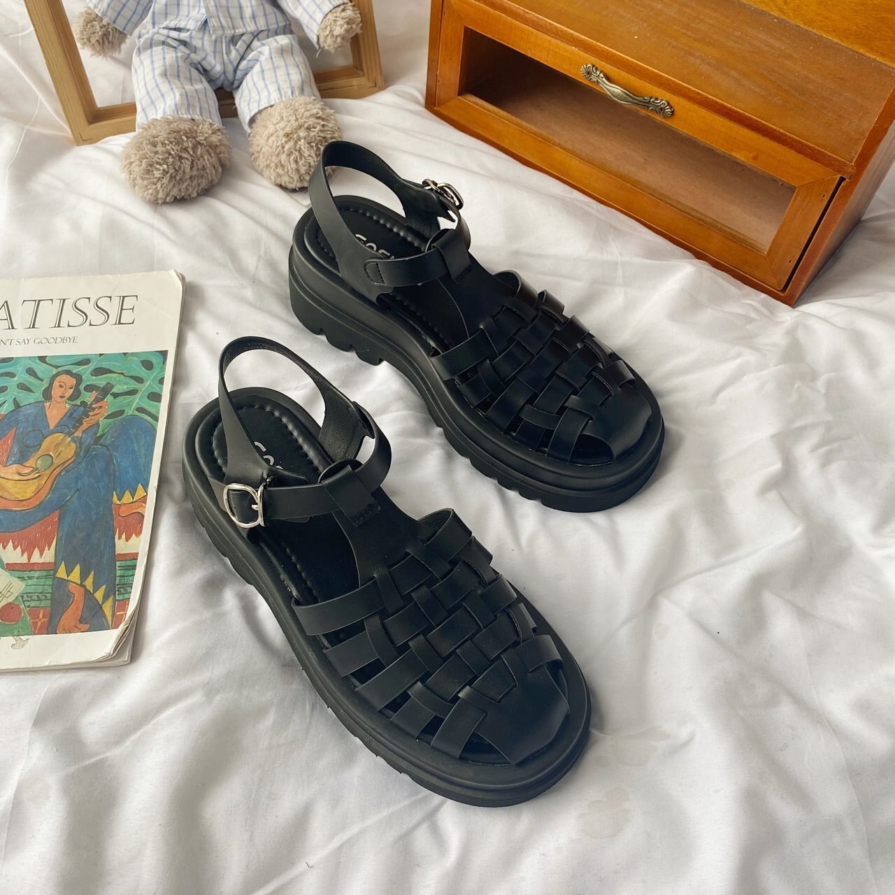 Low Sandals Leather Shoes Lady Suit Female Beige Espadrilles Platfor: Black / 39