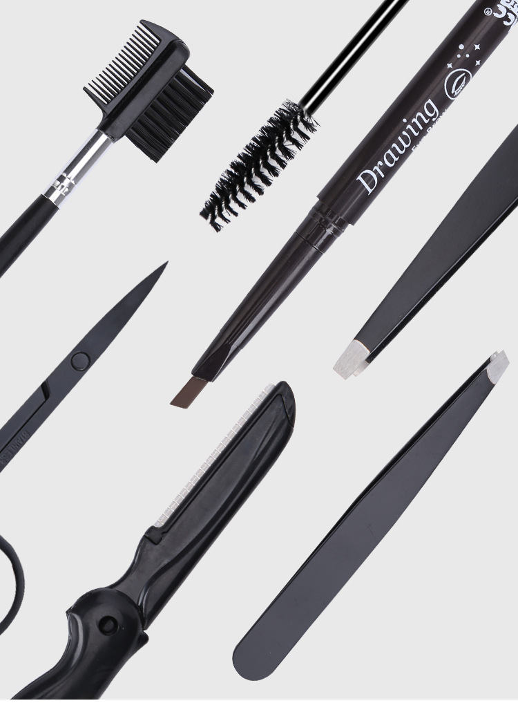 8 in 1 Men Eye brow Grooming Set Eyebrow Trimmer Drawing Stencils Tweezers Comb Pencil Eyebrow Trimming Suit Make Up Tool Kit