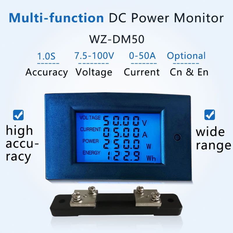 Dc 7.5-100V 50A 5KW Power Energy Meter Wattmeter Elektrische Panel Gauge Monitor Digitale Display Volt Kwh Watt amp