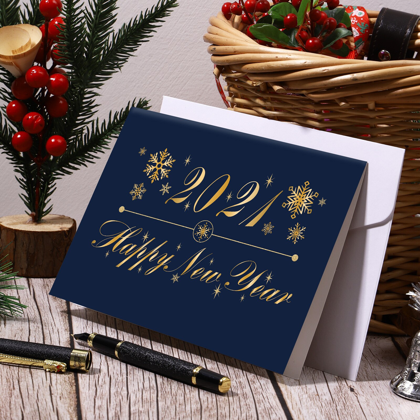 STOBOK 30pcs Happy Year Cards With Envelopes White Cardboard Blessing Cards Blank Greeting Cards With Envelope
