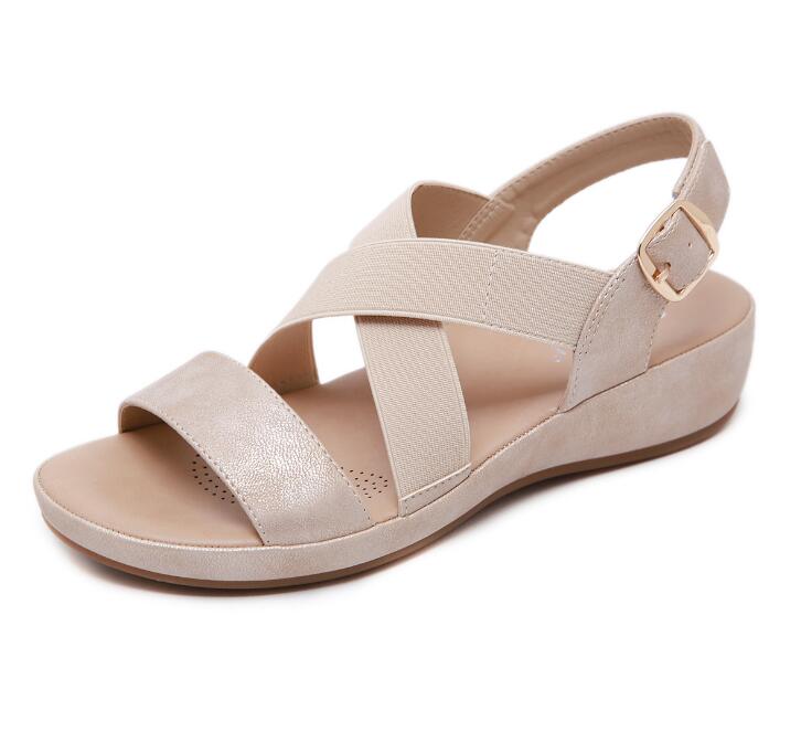 Verano nuevas sandalias planas Zapatos para mujer tipo gladiador punta abierta sandalias de cuña Mujer Casual calzado de playa con plataforma hy61: Beige / 8