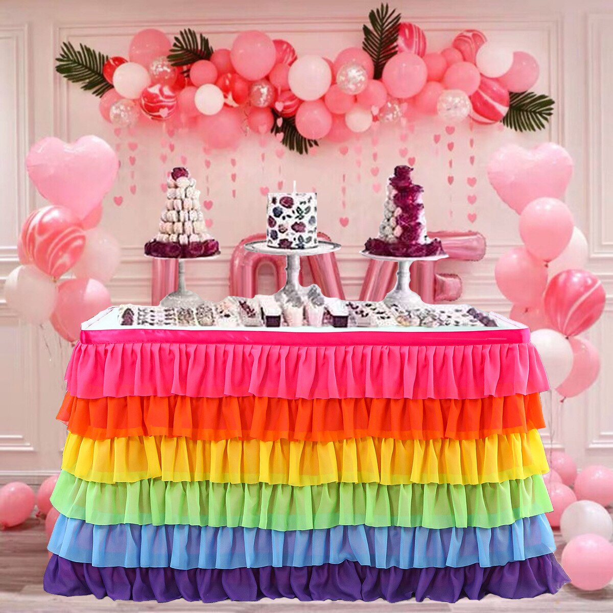 Falda de mesa de retazos de tutú de tul, mantel de 6 niveles, vajilla de Color, decoración de boda, cumpleaños, Baby Shower,