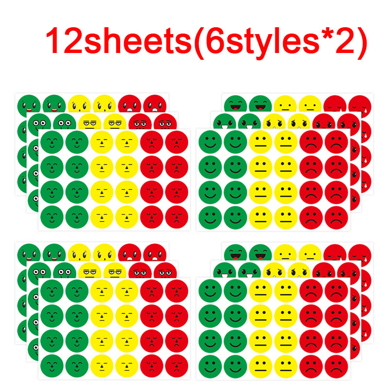 144-1440pcs Happy/Sad Smile Face Behavior Emotion Stickers 18 Styles Face Decals Behavior Chart Reward Stickers for Student Kids: Dark Grey