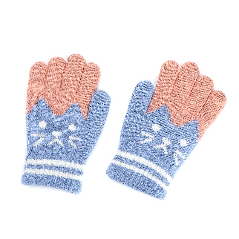 Winter Baby Meisjes Jongens Wanten Gebreide Warme Fluwelen Dikker Zachte Elastische Leuke Cartoon Kat Handschoenen Peuters Outdoor Voor Kind Kids: Blue