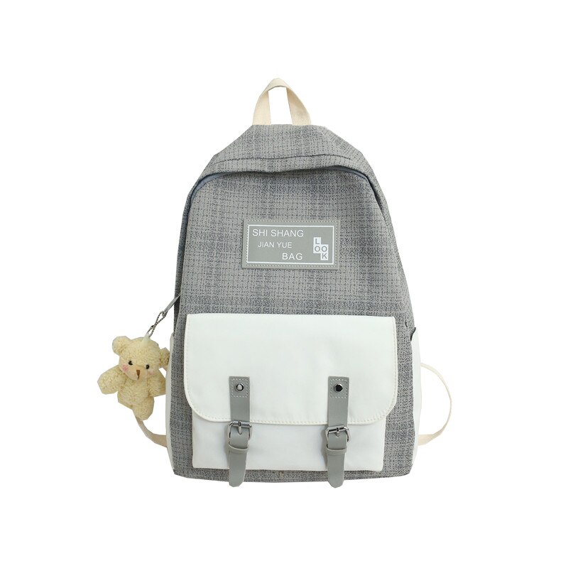 Hocodo College Wind Vrouw Rugzak Leuke Tiener Rugzak Casual Student Canvas Rugzak Schooltassen Gesp Vrouwelijke Schouder: Gray