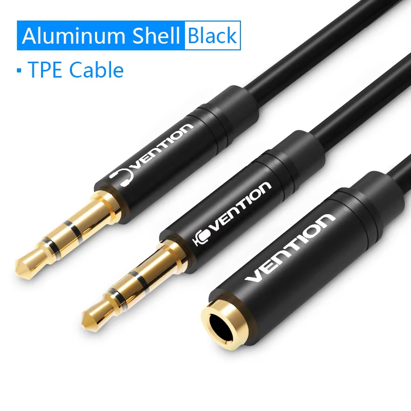 Vention Audio Splitter Cable Jack de 3,5mm para computadora 1 hembra a 2 macho auricular micrófono Audio Y Cable divisor auriculares a adaptador de PC: Rojo / 2 m