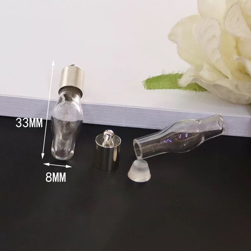 2pc 6mm mischen bilden glas Phiole Anhänger (metall kappe mit gummi stecker Mini glas charme/flasche miniatur fläschchen schmuck halskette: Nein3