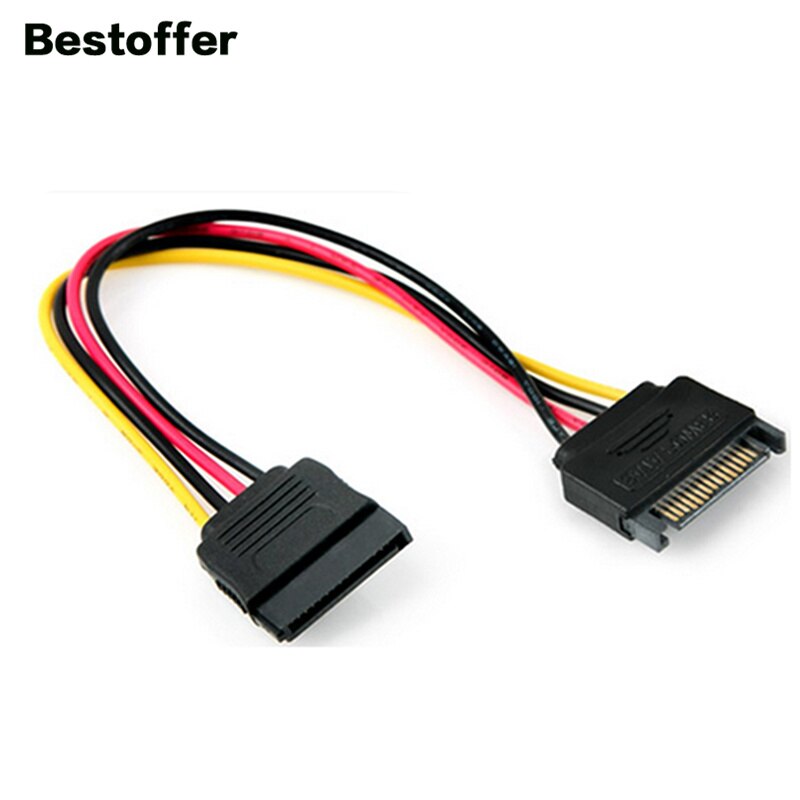 0.2 Meters SATA 15Pin Plug Socket Male to Female Hard Drive Extension Cable